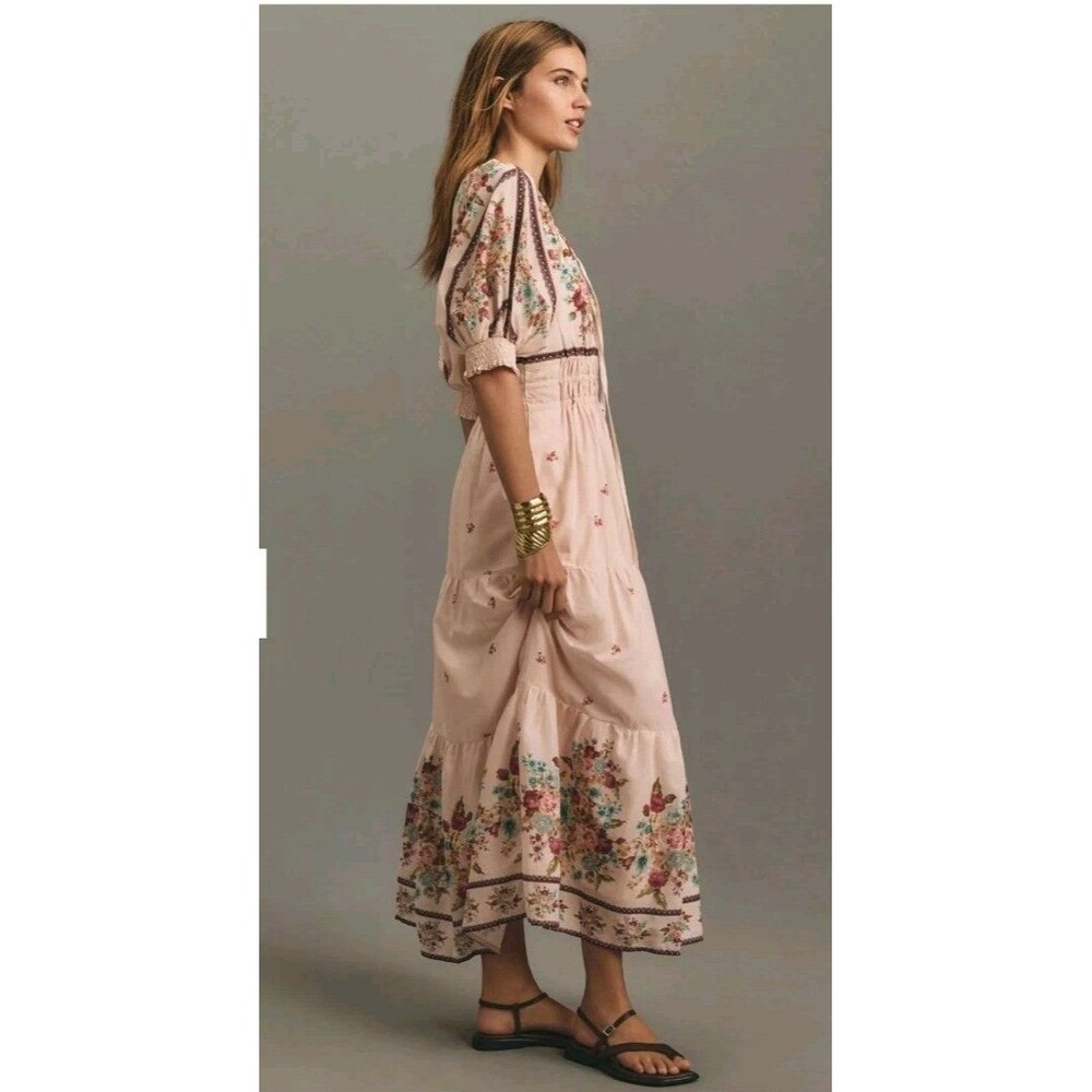 Anthropologie The Somerset Puff-Sleeve Maxi Dress Lg Peasant Boho Cottagecore - Picture 4 of 15
